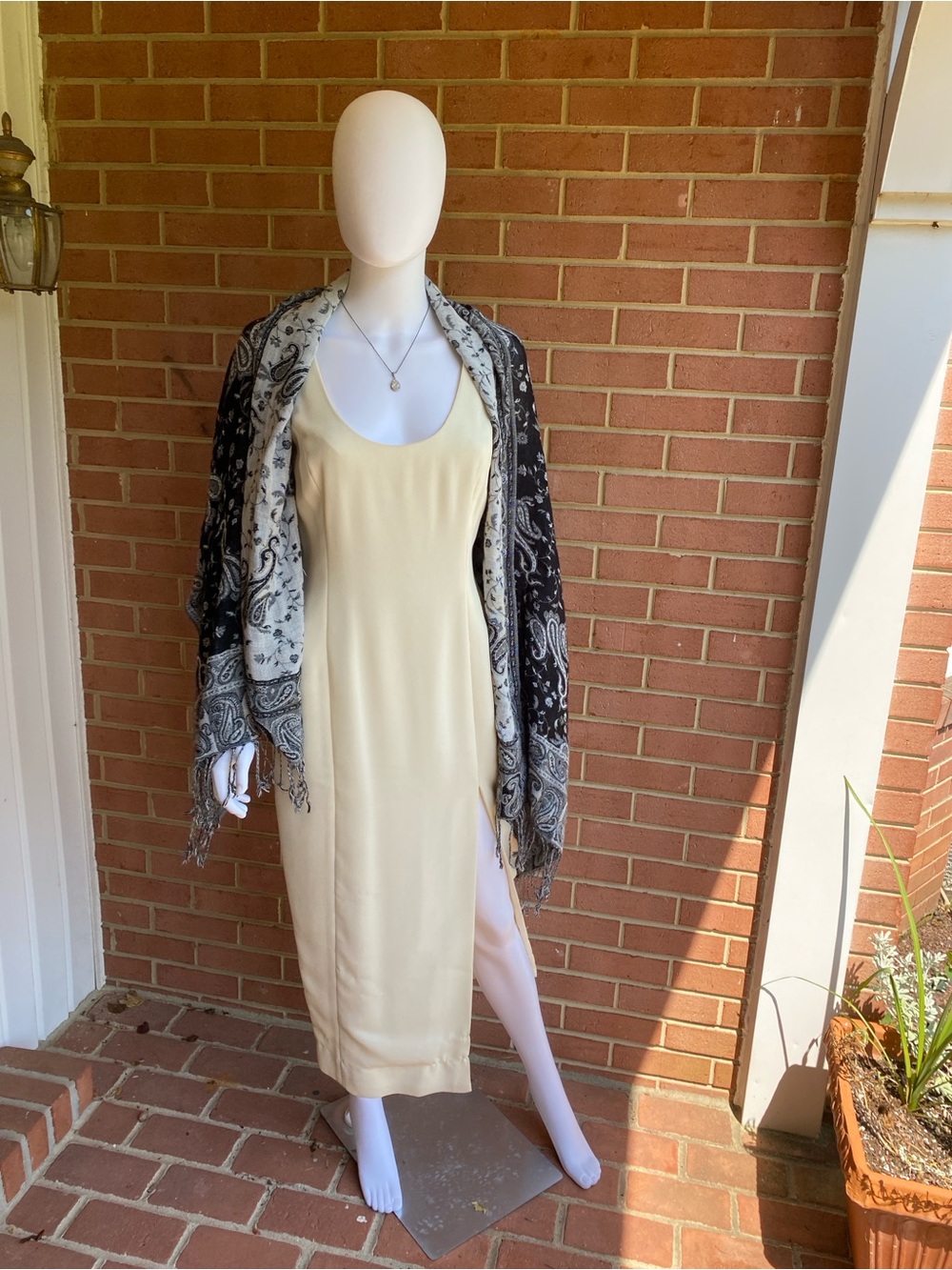 Vintage Nicole Miller Cream Triacetate Low Back Maxi Slip Dress Gown 6